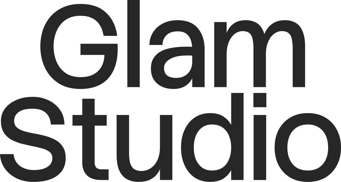 Glam Studio" written in large, bold, black letters on a light grey background.