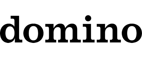 The word "domino" is written in bold, black, lowercase serif letters on a white background.