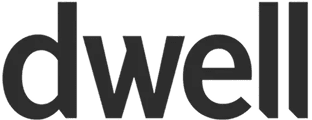 The word "dwell" in bold, lowercase black letters on a light gray background.