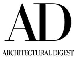 Black "AD" initials in large serif font above the words "Architectural Digest" in smaller, uppercase serif font on a light background.